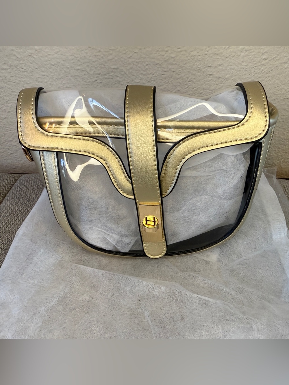 Clear Transparent Saddle Bag Purse, Gold w/ Chain Crossbody - Zenana Outfitters - Picture 2 of 16